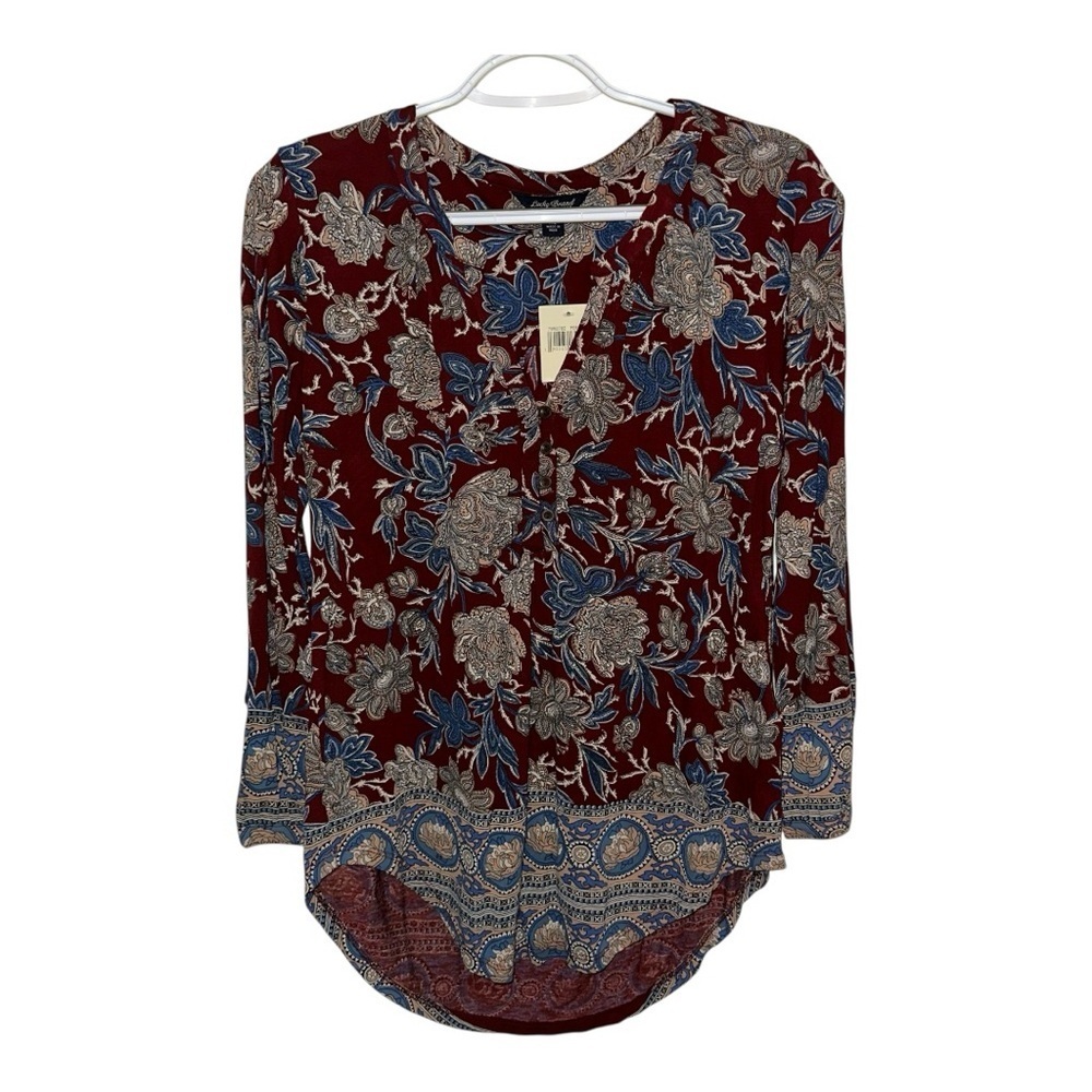 NWT Lucky Brand Burgundy and Blue Floral Blouse